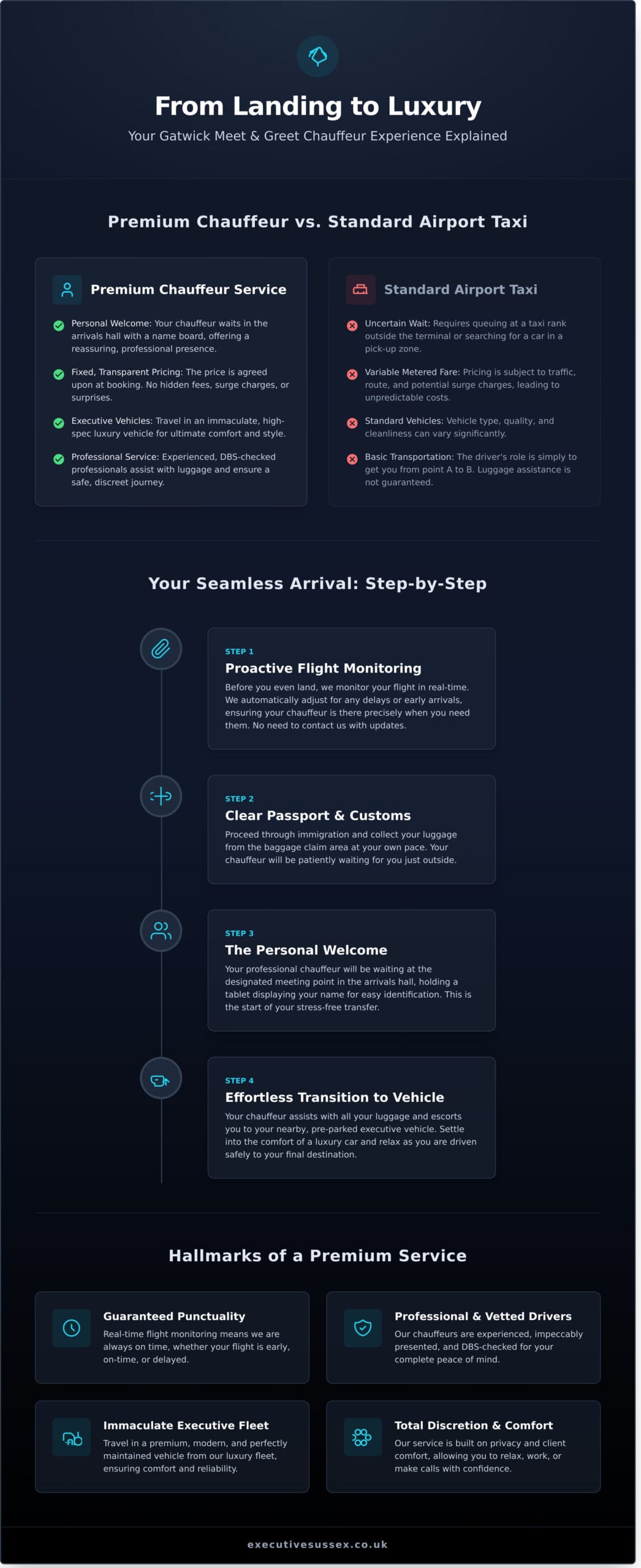 Gatwick Meet and Greet Chauffeur: A First-Class Arrival - Infographic